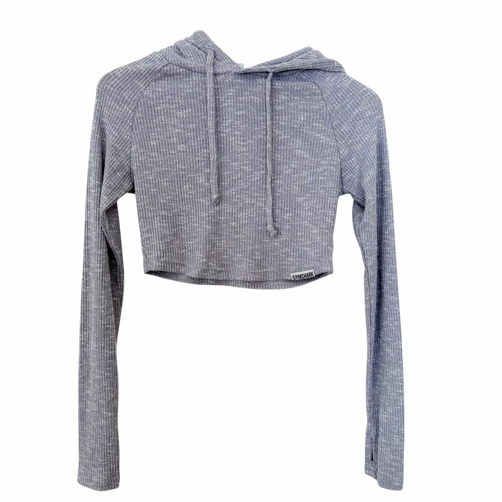 Gymshark Gray Ribbed Cropped Hoodie Sz S